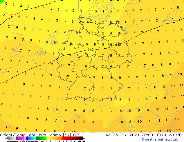 Yükseklik/Sıc. 850 hPa GFS Çar 25.09.2024 00 UTC