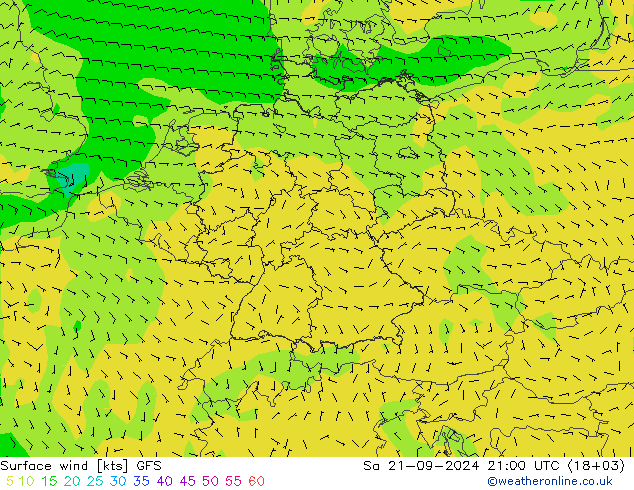 Surface wind GFS Sa 21.09.2024 21 UTC