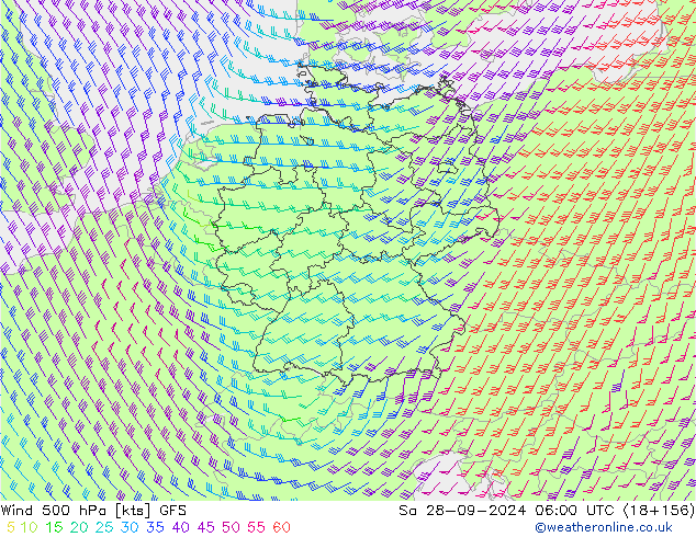 Vento 500 hPa GFS Sáb 28.09.2024 06 UTC