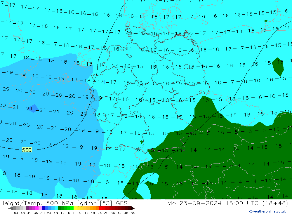 Z500/Rain (+SLP)/Z850 GFS Mo 23.09.2024 18 UTC