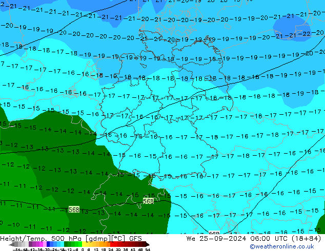 Z500/Rain (+SLP)/Z850 GFS Mi 25.09.2024 06 UTC