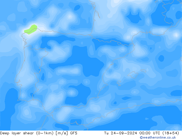 Deep layer shear (0-1km) GFS Di 24.09.2024 00 UTC