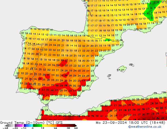 Temperatur 0-10 cm GFS Mo 23.09.2024 18 UTC