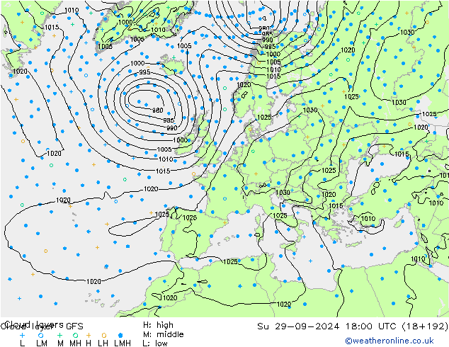 Wolkenlagen GFS zo 29.09.2024 18 UTC