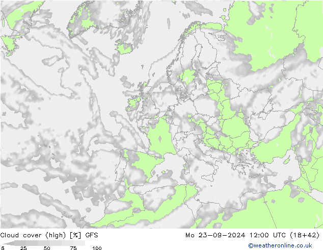 Bewolking (Hoog) GFS ma 23.09.2024 12 UTC