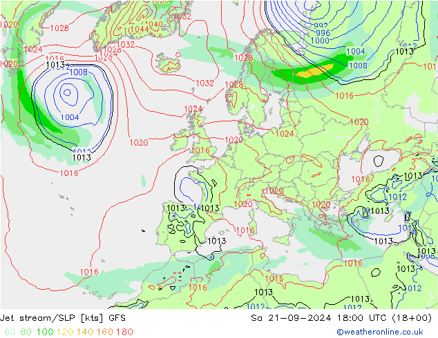 高速氣流/地面气压 GFS 星期六 21.09.2024 18 UTC