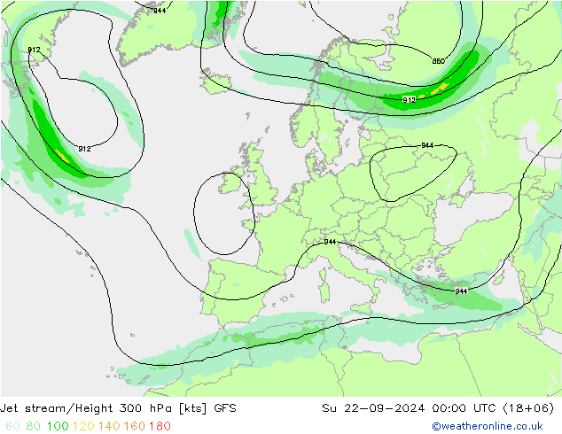 Straalstroom GFS zo 22.09.2024 00 UTC