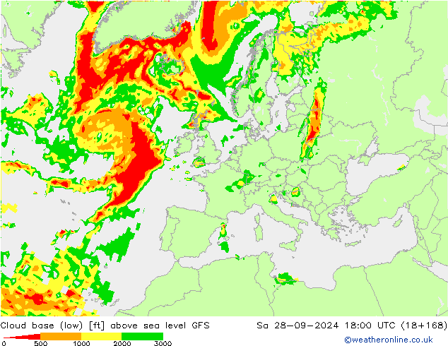 Cloud base (low) GFS So 28.09.2024 18 UTC