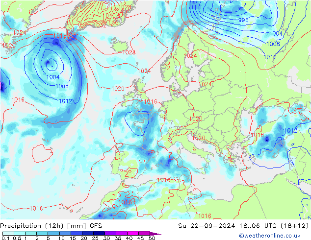 осадки (12h) GFS Вс 22.09.2024 06 UTC