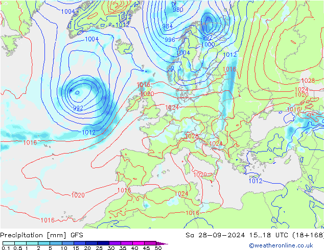 Niederschlag GFS Sa 28.09.2024 18 UTC