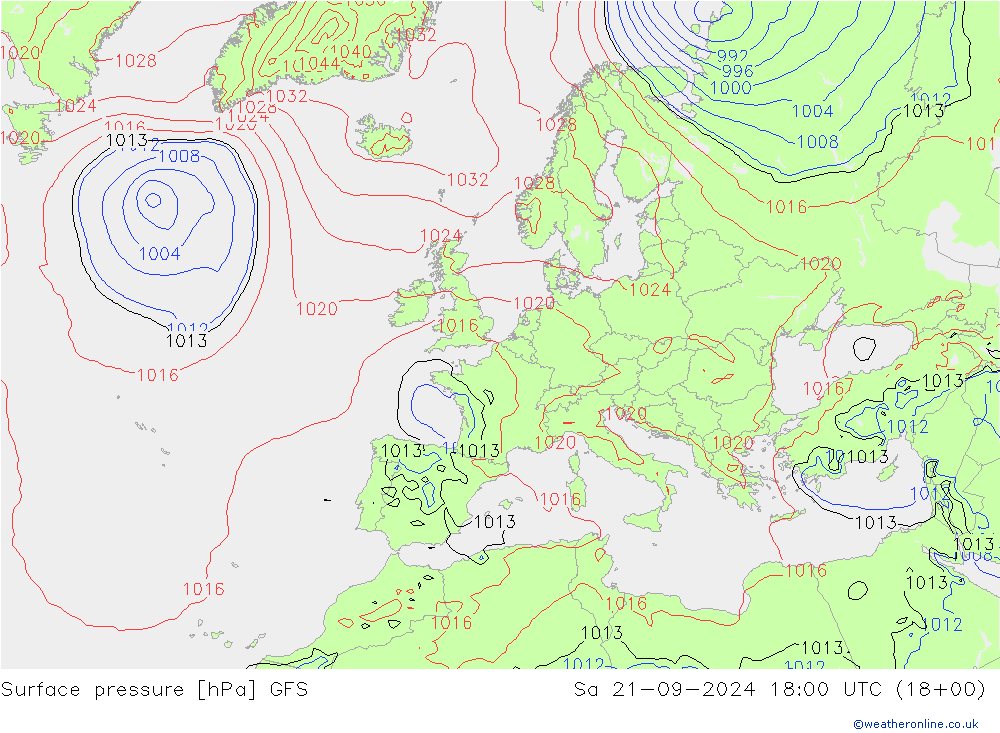 地面气压 GFS 星期六 21.09.2024 18 UTC