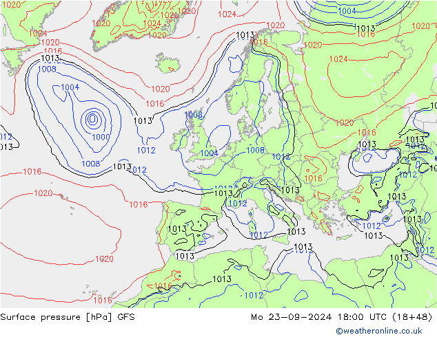 Luchtdruk (Grond) GFS ma 23.09.2024 18 UTC