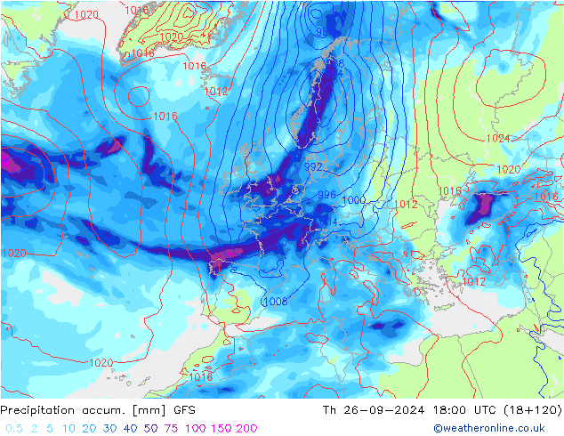 Precipitation accum. GFS 星期四 26.09.2024 18 UTC