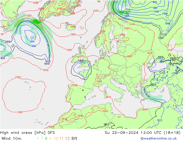 Sturmfelder GFS So 22.09.2024 12 UTC