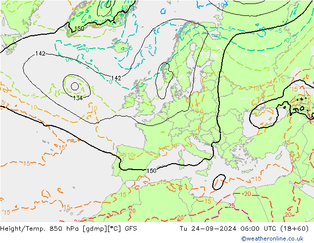 Z500/Rain (+SLP)/Z850 GFS mar 24.09.2024 06 UTC