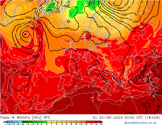 Theta-W 850hPa GFS 星期日 22.09.2024 00 UTC