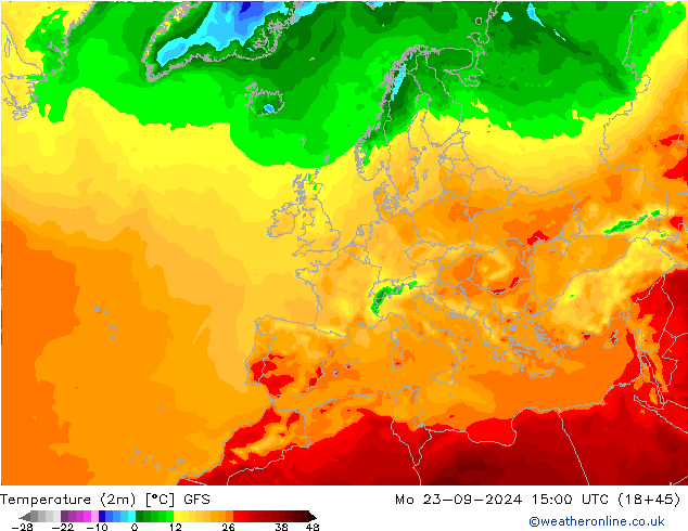 Temperature (2m) GFS Mo 23.09.2024 15 UTC