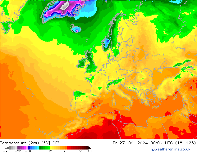 Temperatura (2m) GFS ven 27.09.2024 00 UTC