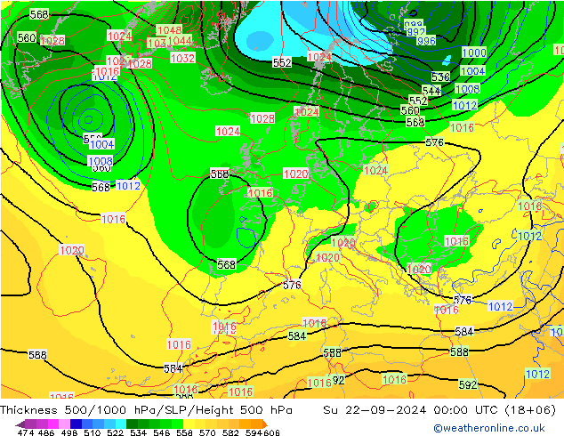 Thck 500-1000hPa GFS 星期日 22.09.2024 00 UTC