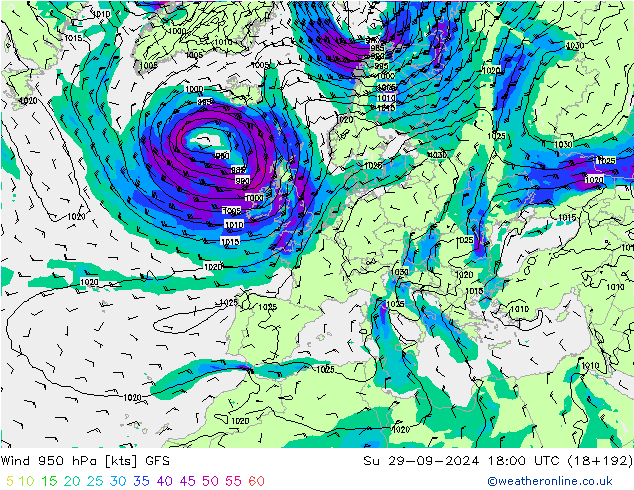 Wind 950 hPa GFS So 29.09.2024 18 UTC