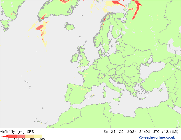 能见度 GFS 星期六 21.09.2024 21 UTC