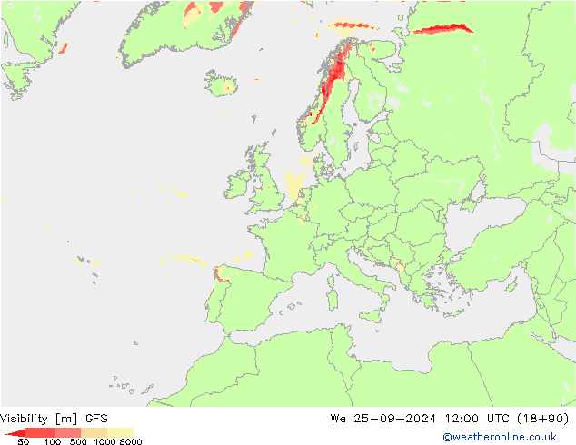 Dohlednost GFS St 25.09.2024 12 UTC