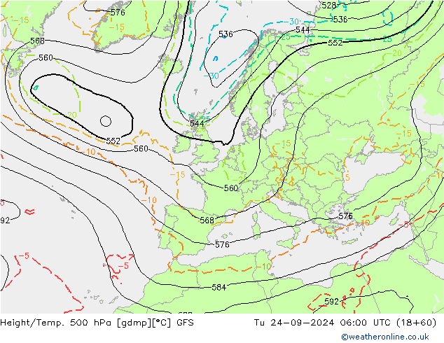 Z500/Rain (+SLP)/Z850 GFS mar 24.09.2024 06 UTC