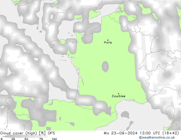 vysoký oblak GFS Po 23.09.2024 12 UTC