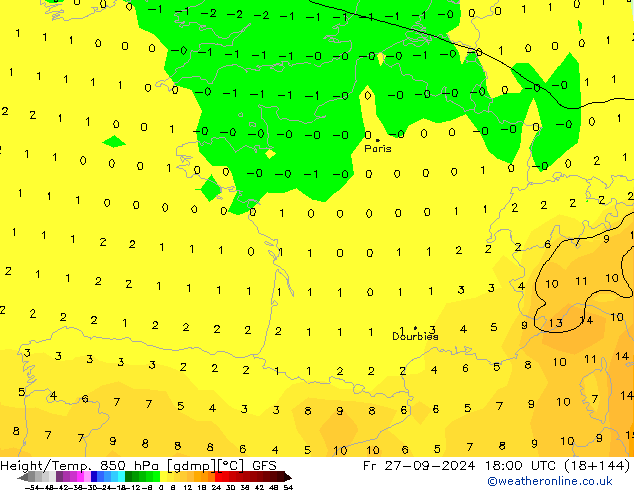 Z500/Yağmur (+YB)/Z850 GFS Cu 27.09.2024 18 UTC