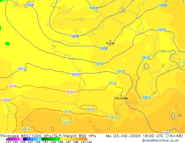 Thck 850-1000 hPa GFS Mo 23.09.2024 18 UTC