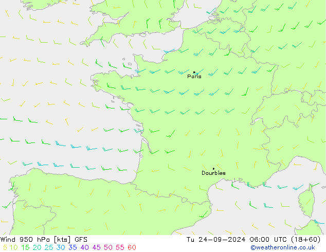 Vento 950 hPa GFS mar 24.09.2024 06 UTC