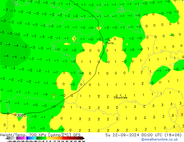 Height/Temp. 700 hPa GFS So 22.09.2024 00 UTC