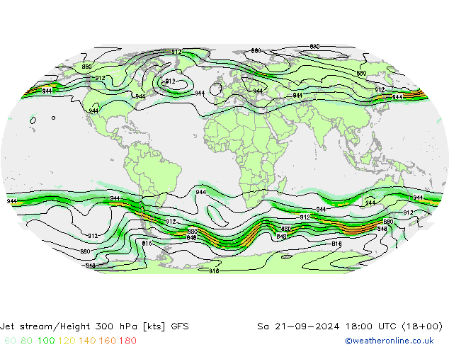 Jet stream/Height 300 hPa GFS Sa 21.09.2024 18 UTC