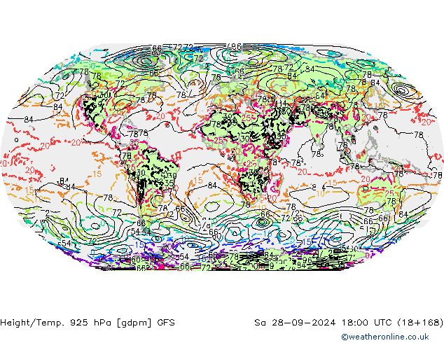 Height/Temp. 925 hPa GFS Sa 28.09.2024 18 UTC