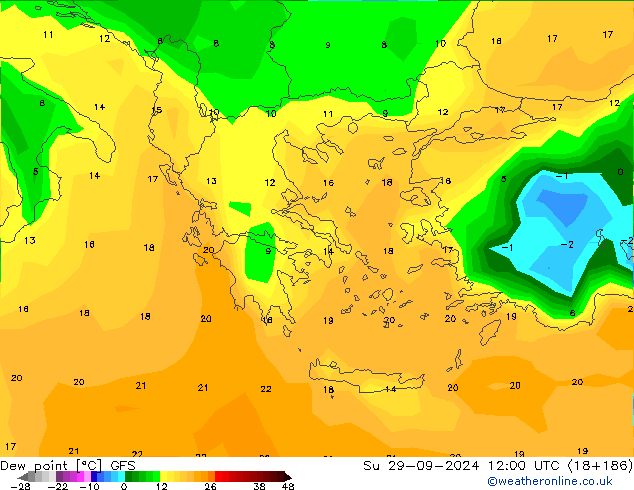 Dauwpunt GFS zo 29.09.2024 12 UTC