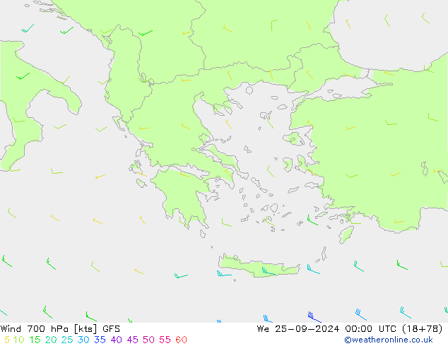 Wind 700 hPa GFS We 25.09.2024 00 UTC