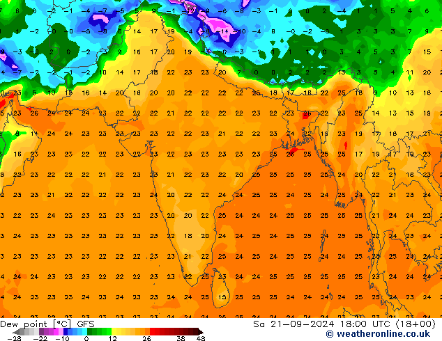 Dew point GFS Sa 21.09.2024 18 UTC