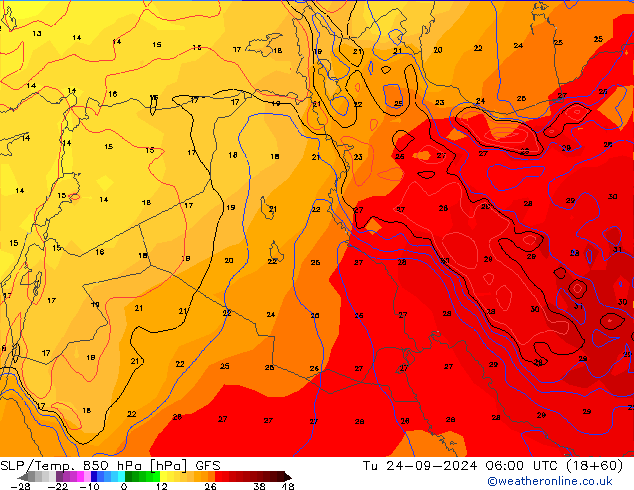 SLP/Temp. 850 hPa GFS Di 24.09.2024 06 UTC