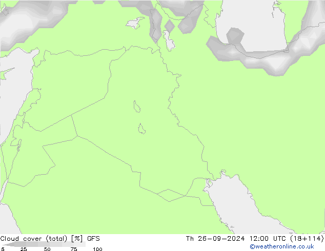 Cloud cover (total) GFS Th 26.09.2024 12 UTC