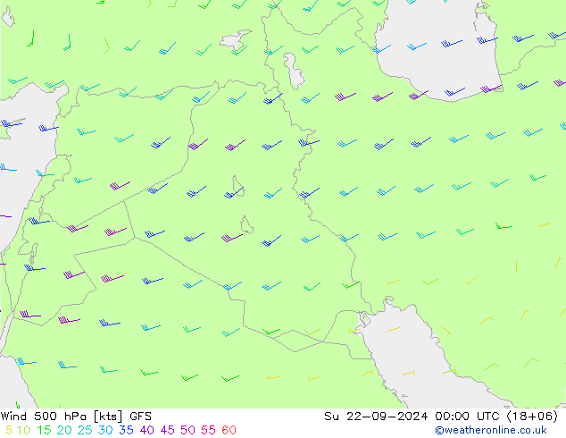 Wind 500 hPa GFS So 22.09.2024 00 UTC