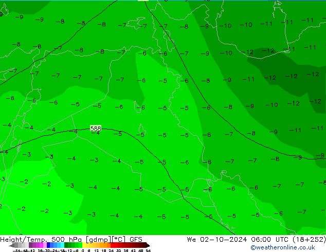 Z500/Rain (+SLP)/Z850 GFS We 02.10.2024 06 UTC