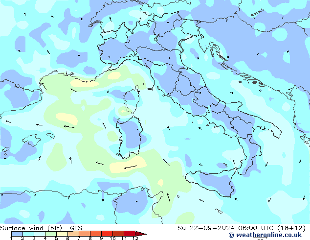 Vento 10 m (bft) GFS Dom 22.09.2024 06 UTC