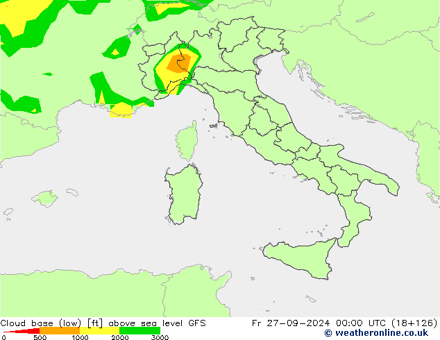 Wolkenbasis (Laag) GFS vr 27.09.2024 00 UTC