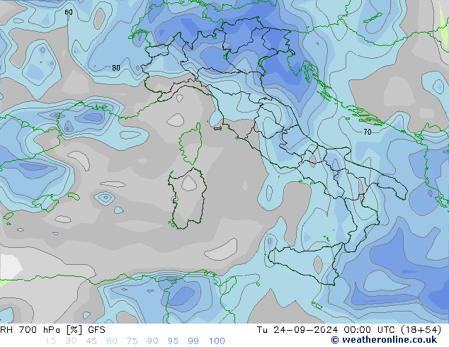 RH 700 hPa GFS Di 24.09.2024 00 UTC