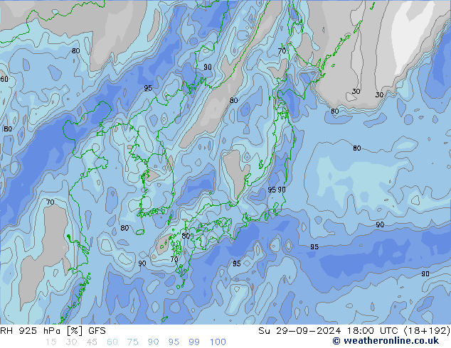 925 hPa Nispi Nem GFS Paz 29.09.2024 18 UTC