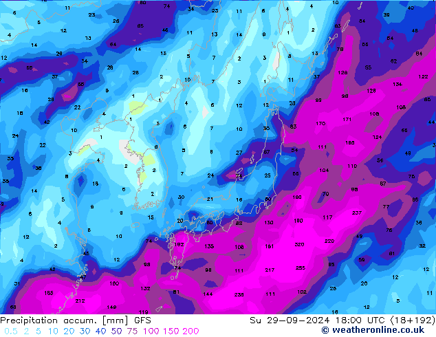 Precipitation accum. GFS Su 29.09.2024 18 UTC