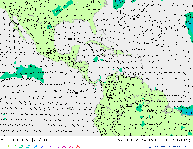 Wind 950 hPa GFS Su 22.09.2024 12 UTC