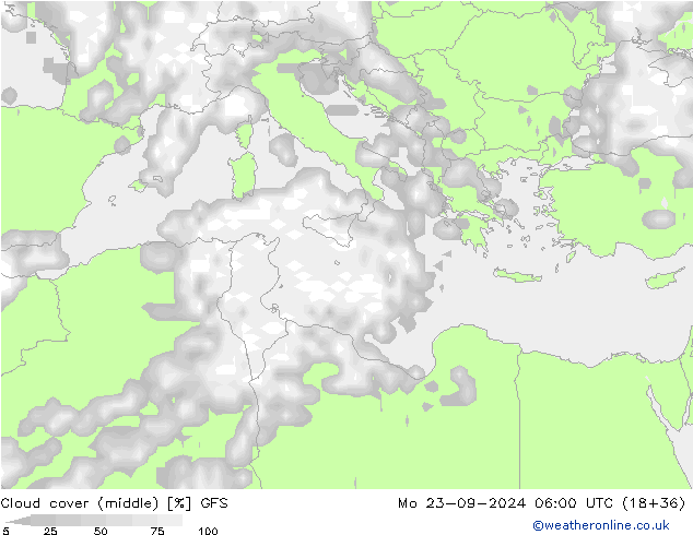 Bewolking (Middelb.) GFS ma 23.09.2024 06 UTC