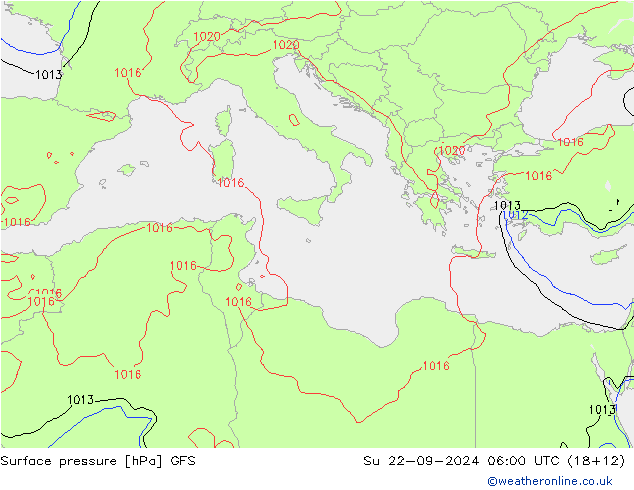 Surface pressure GFS Su 22.09.2024 06 UTC