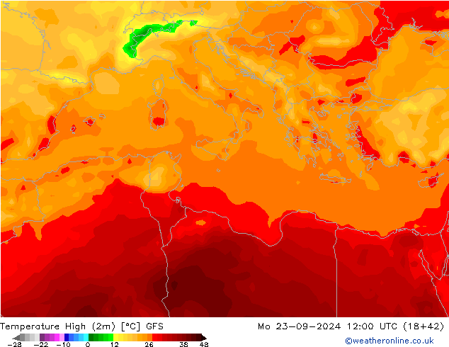 Temperature High (2m) GFS Mo 23.09.2024 12 UTC